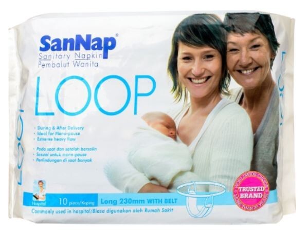 SanNap Loop Maternity Sanitary Napkin with Belt 10s X 3 Pads Heavy Flow Hospital