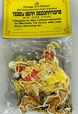 Vintage Merrimack Old Fashioned Gold Stamped Teddy Bear Decorations Set of 6 NEW