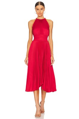 renzo ii pleated midi dress A.L.C. Renzo II Satin Pleated Dress in Riviera, Size 00