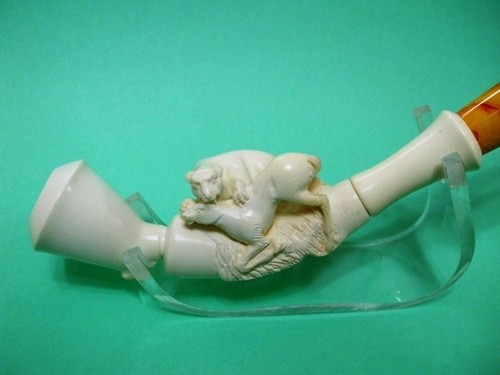 Lion Hunts Gazelle Block Meerschaum Pipe Animals Wild Hunt scene by H. Cor 9827 - Picture 2 of 9