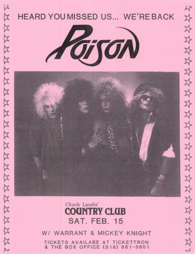 Poison Concert Flyer 1986 Chuck Landis' Country Club Pink - Picture 1 of 1
