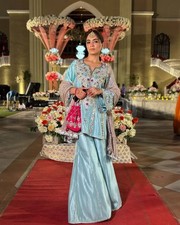 New Presenting Heavy Natural Crepe Top Palazzo With Sky Blue Dupatta For Wedding