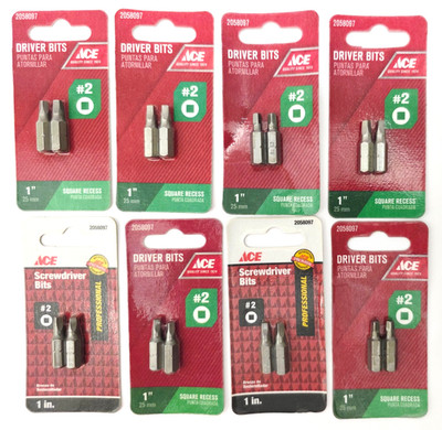 Lot of 8 Packs of Ace Hardware 2058097 #2 Square Recess Driver Bits 1'' Long