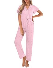 Ekouaer Pajamas for Women Set Button Up Sleepwear XX-Large, Pink Striped Love