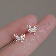 1 Pair Earrings Crystal Colourful Butterfly Stud Earrings Womens Jewellery