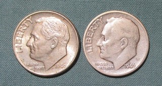 1946 P / 1946 S Roosevelt Dime (2) U.S. 10 cents silver coin