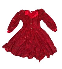 Memories VTG 80s Girl Sz 8 Red Sequin Gold Pearl Long Sleeve Festive Party Dress