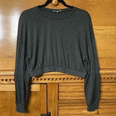 Colsie Cozycore Soft Girl Y2K Charcoal Gray Cropped Long Sleeve Top Large