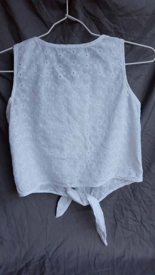 Petit Haut Sans Manches Blanc Coton Broderie Anglaise 10/12 Ans - Photo 3/4