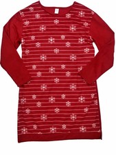 Womens Red Striped Snowflake Sleepshirt Nightgown Fleece Sleep Shirt Medium