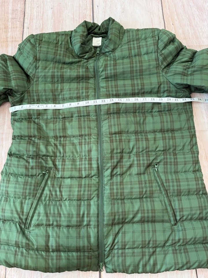J Jill Down Puffer Jacket Womens Size Large Green Plaid Full Zip Pockets - Image 4 of 4