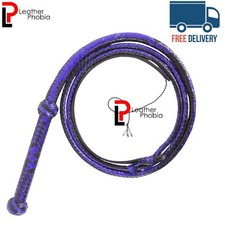 08 Feet Leather Bull Whip 12 Plait Handmade Cowhide Equestrian Purple  Black