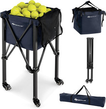 Foldable Tennis Ball Hoppers, Lightweight Aluminum Tennis Ball Basket with Wheel