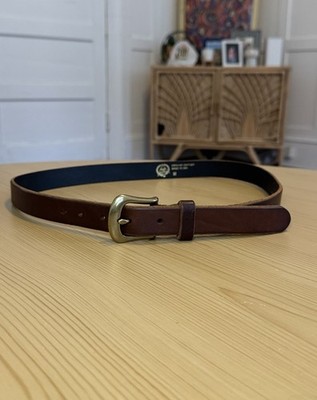 Vintage Solid Brass Buckle Leather Belt Brown Size 36 Brown Belt Saddle Leather Made in England Mens Size 36 Solid  main image 4