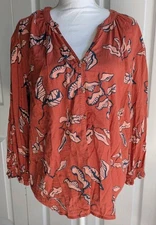 Womans Blouse Shirt Size XXL Orange Lightweight Flowy Long Sleeve  