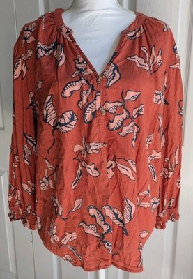 Womans Blouse Shirt Size XXL Orange Lightweight Flowy Long Sleeve Boho