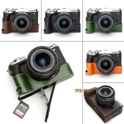 For Canon EOS M6 mark II Handmade Genuine Real Leather Half Camera Case Bag