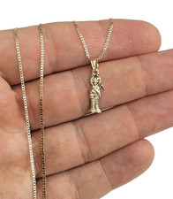 Collar Colgante Santa Muerte Oro Sólido 14K 0.8" Cadena Mariner 1.5mm 18" - PT99