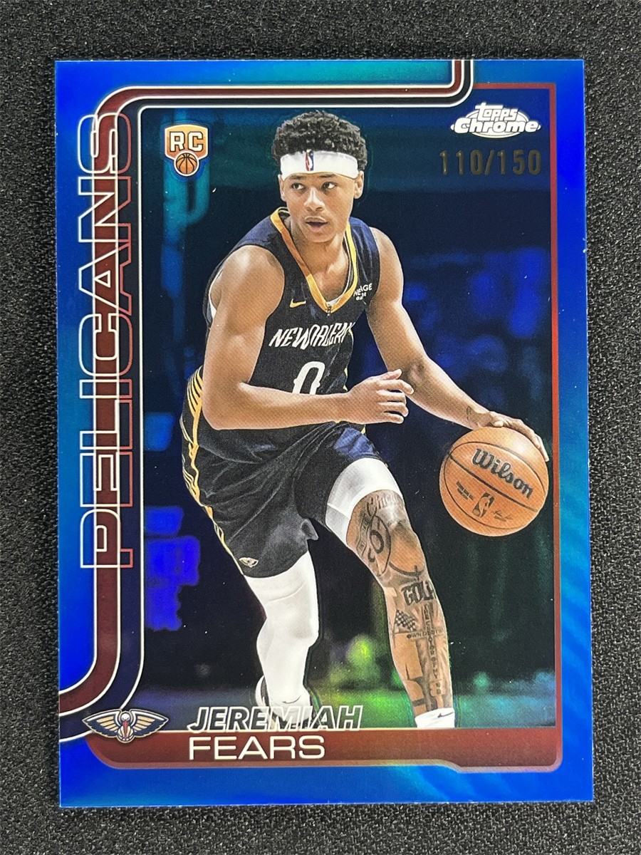 2025-26 Topps Chrome Jeremiah Fears #257 Blue Refractor Rookie RC Pelicans /150