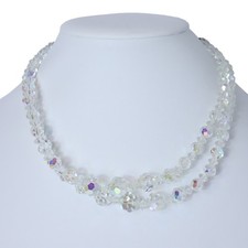 Vintage Aurora Borealis AB Crystal Gradual Double Strand Necklace Choker 50s 16"