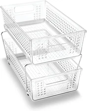 2-Tier Organizer, Multi-Purpose Slide-Out Storage with Handles and Dividers for 