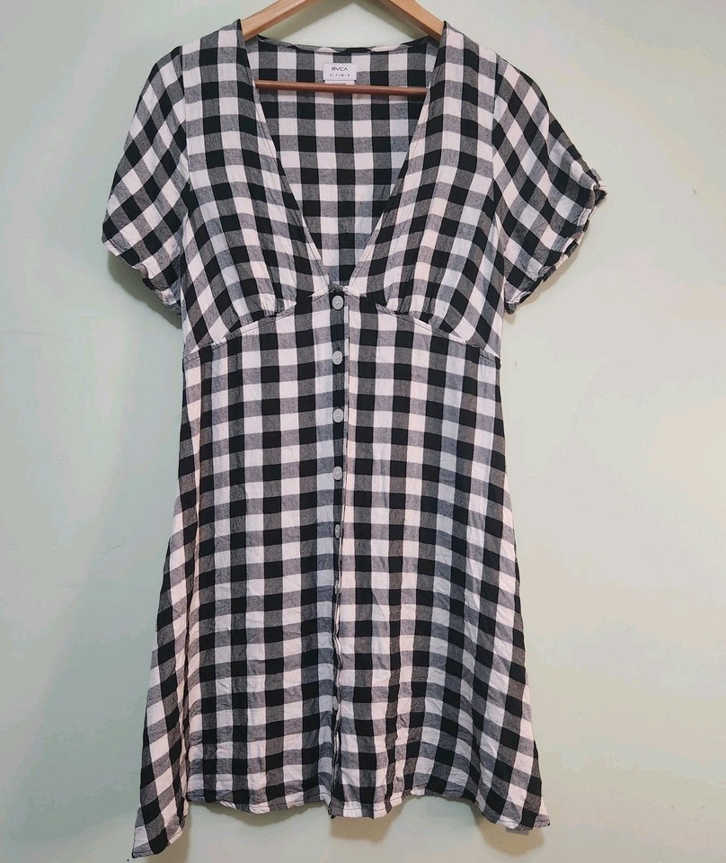 RVCA Gingham Babydoll Dress Womens Small Cottagecore Picnic Indie Check Mini Y2k
