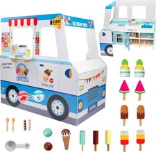 Ice Cream Truck Wooden Playset 20 Fun Toy Pc Including Freezer, Steering Wheel
