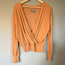 Anthropologie Womens M Orange Knit V-Neck Pul...