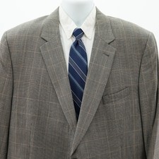Jos A Bank Signature Wool Silk Tan Black Beige Check Windowpane Sport Coat 48L