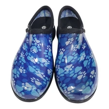 Sloggers Blue Paw Print Rubber Rain Mud Shoes Low Boots Women's 10 EXCELLENT