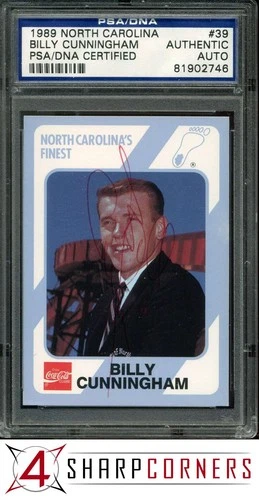1989 COLLEGIATE COLLECTION NORTH CAROLINA #39 BILLY CUNNINGHAM PSA AUTH DNA AUTO