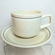 Vintage Lenox Temper-ware Cup Saucer Silhouette Speckled Landscape Trees Birds