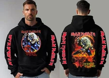 IRON MAIDEN THE NUMBER OF THE BEAST BLK HOODIE FRONT &BACK PRINT PAINTED SLEEVES