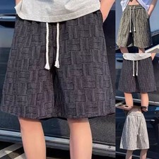 Men's Breathable Summer Shorts Elastic Waist Drawstring Straight Cut Style