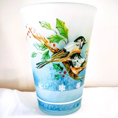 SALE Fenton SALE Hand Painted Artist Signed Chickadee 'n Hollies Vase New SALE