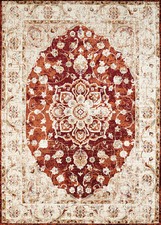 Red Bordered Petals Vines Medallion Area Rug 3001-00436 - Aprx 7' 10" x 10' 6"
