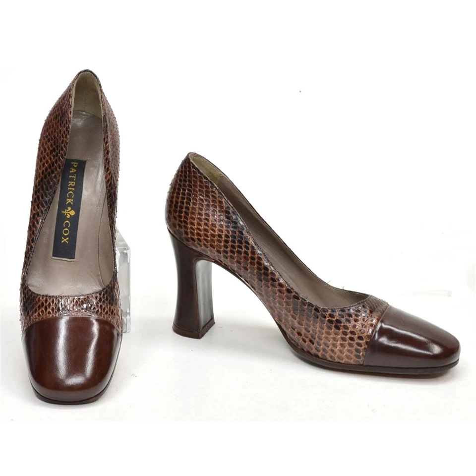 Womens Patrick Cox Snake Skin Dress Pumps 36.5 / 6.5 Brown High Heel Shoes Italy - Image 2 of 3