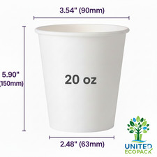 Disposable PAPER CUP SINGLE WALL 50 pack-20 oz WHITE, Hot Tea Coffee Cups
