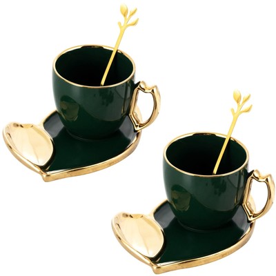 2 sets of espresso coffee cups and Saucer, 300ml, ceramic tea cups with spoon...