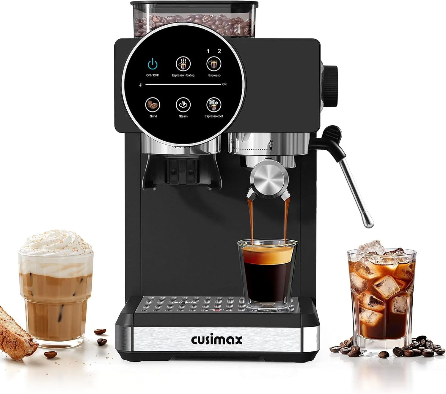 Home Espresso Machine with Grinder & Milk Frother for Barista Quality Coffee