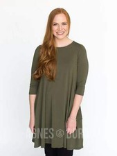 Agnes  Dora 3/4 Sleeve Swing Tunic Dark Olive Solid