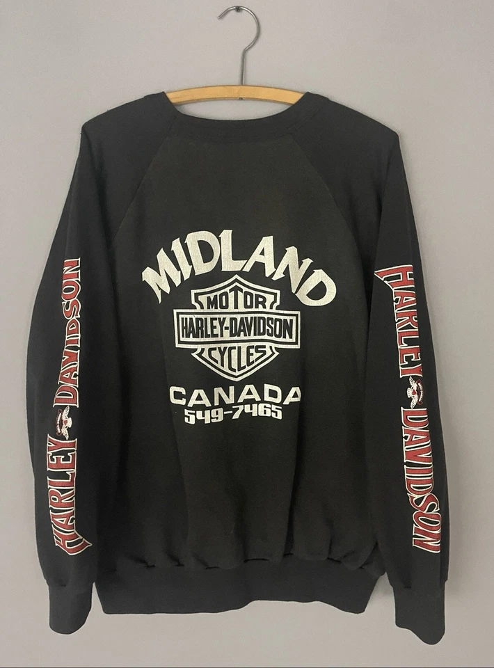 Vintage 80s Harley Davidson Motorcycle Sweatshirt GOD CREATED HARLEY Raglan - Image 2 of 4