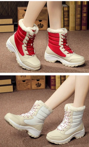 Stivaletti alti da donna stivali stivaletti con lacci scarpe invernali scarpe foderate - Foto 14 di 30