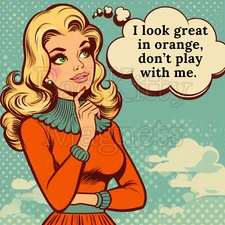Retro woman looks good in orange High Quality Metal Magnet 4x4 inches 158
