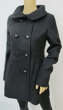 Women's Black Double-breasted Empire Waist Slim Fit Pea Coat Size Xs~l