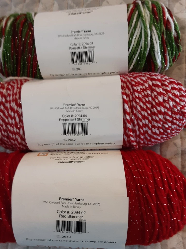 Hilo brillante Premier Basix "Peppermint Shimmer" "Poinsettia Shimmer" "Red Shimmer Foto 3 de 4