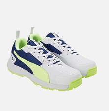 PUMA CRICKET HIGH RUN SHOES WHITE/BLAZING BLUE/FAST YELLOW 