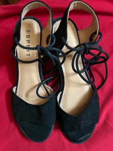 Esprit London E Lace Up Sandals Shoes Black Size 9 - Picture 3 of 7