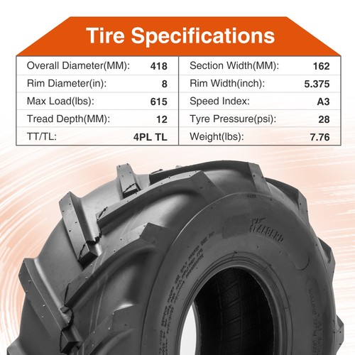 Set 2 16x6.50-8 Lawn Mower Tires Tractor Tire 4Ply 16x6.5x8 Heavy Duty Tubeless - Picture 4 of 13