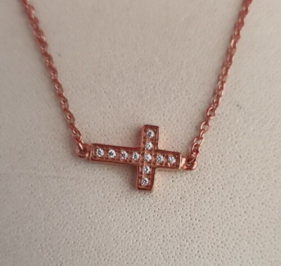 NEW 9ct Rose Gold Fine Chain 41cm with a Cross  375 Necklace Protect